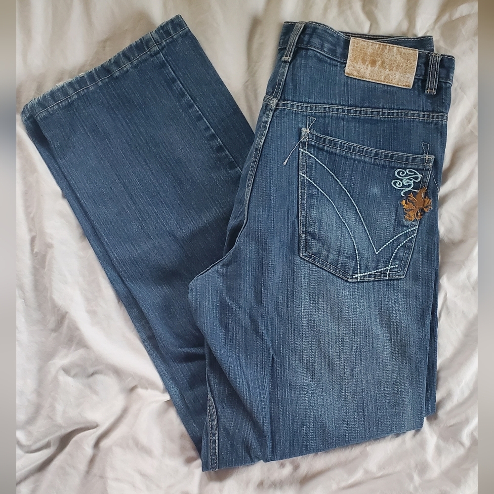 Brooklyn Xpress Vtg Distressed Bootcut Men's Denim Jeans 34 X 33 Embroidered